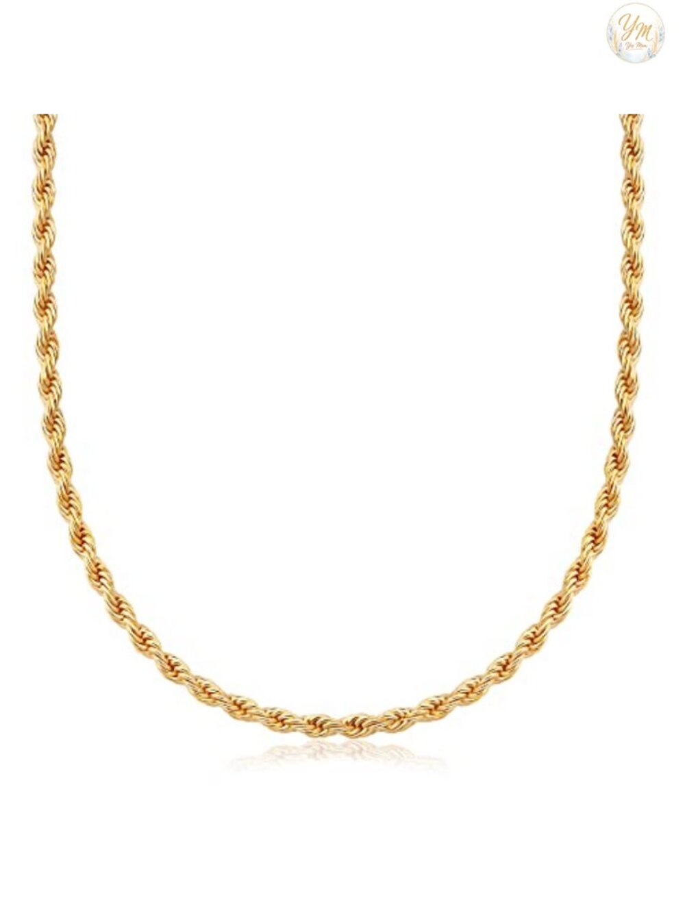 18K Gold Plated Rope Chain Necklace Lightweight Stylish Jewelry